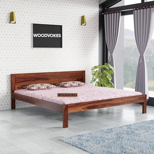 WOODVOKES Sheesham Wood King Size Bed Without Storage Solid Wooden Cot Bed Elegant and Functional Bedroom Living Room Home (Honey Finish, King)