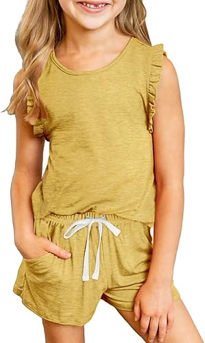 DOKOTOO KIDS Conjunto de camiseta y pantalones cortos de verano para niñas con bolsillos laterales