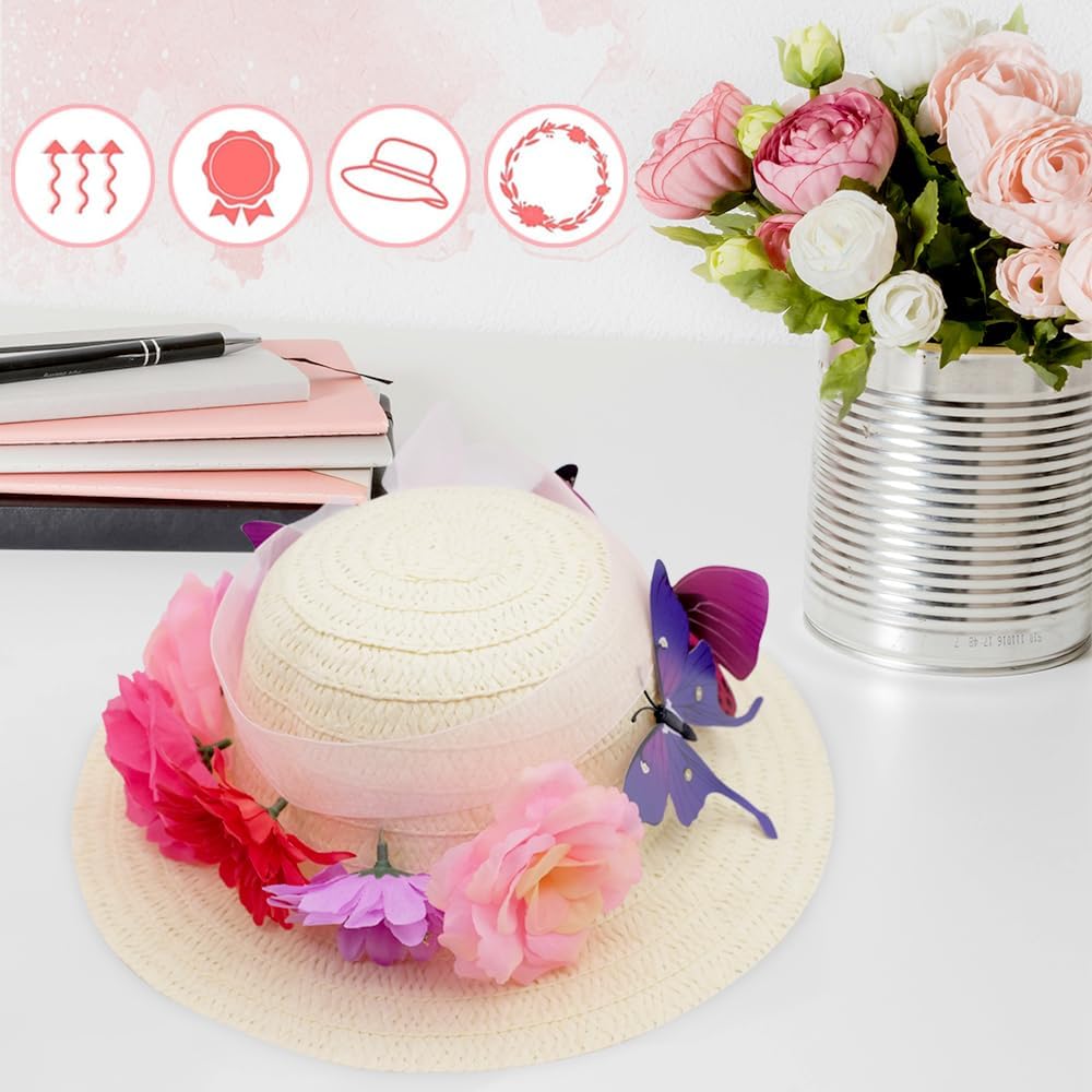 VoizVony 297 Pcs DIY Tea Party Hats for Girl Include 24 Pcs Straw Hats, Artificial Flower, Faux Butterfly and Fake Feather - Image 5