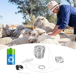 3L Goat Milking Machine, Regchargeable 13200mAh Battery Ajustable Suction Electric Automatic Pulsation Vacuum Milker,Pulse Breast Pump with 2 Teat Cups Stainless Steel Bucket for Goats（Upgraded Model）