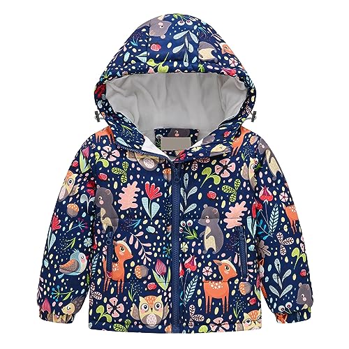 Girls Winter Coat Toddler Kids Butterfly Heart Animals Printed Fleece Lined Padded Jacket Hooded Coats with Pockets2