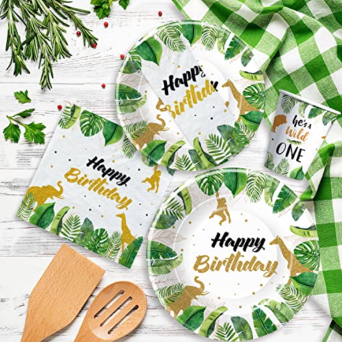 Hipvvild Wild One Birthday Decorations Boy Tableware - Jungle Safari Theme First Birthday Decorations Include Plates, Cups, Napkins, Animal Jungle 1St Birthday Party Supplies Dinnerware | Serve 24 #TOP6