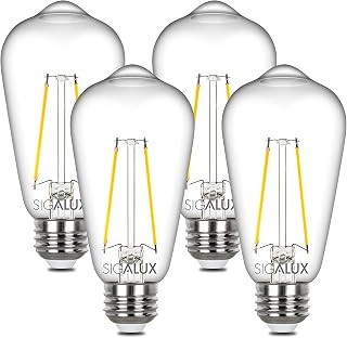 Sigalux Edison Bulbs, E26 LED Bulb ST58 Filament Clear Non-Dimmable Vintage Light Bulbs 40W Equivalent Daylight White 5000K 15,000hrs 4 Pack