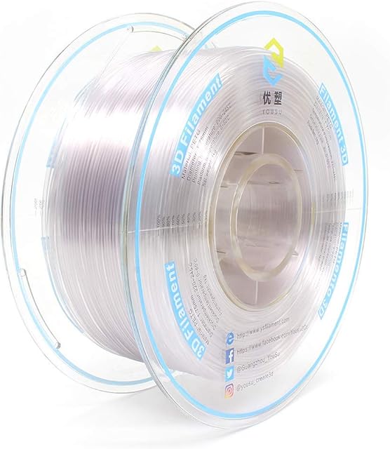 YOUSU PETG 3D Printer Filament 1.75mm Transparent,1kg, Better Physical Strength and Layer bonding Performance. Compatible with Most of 3D Printer.
