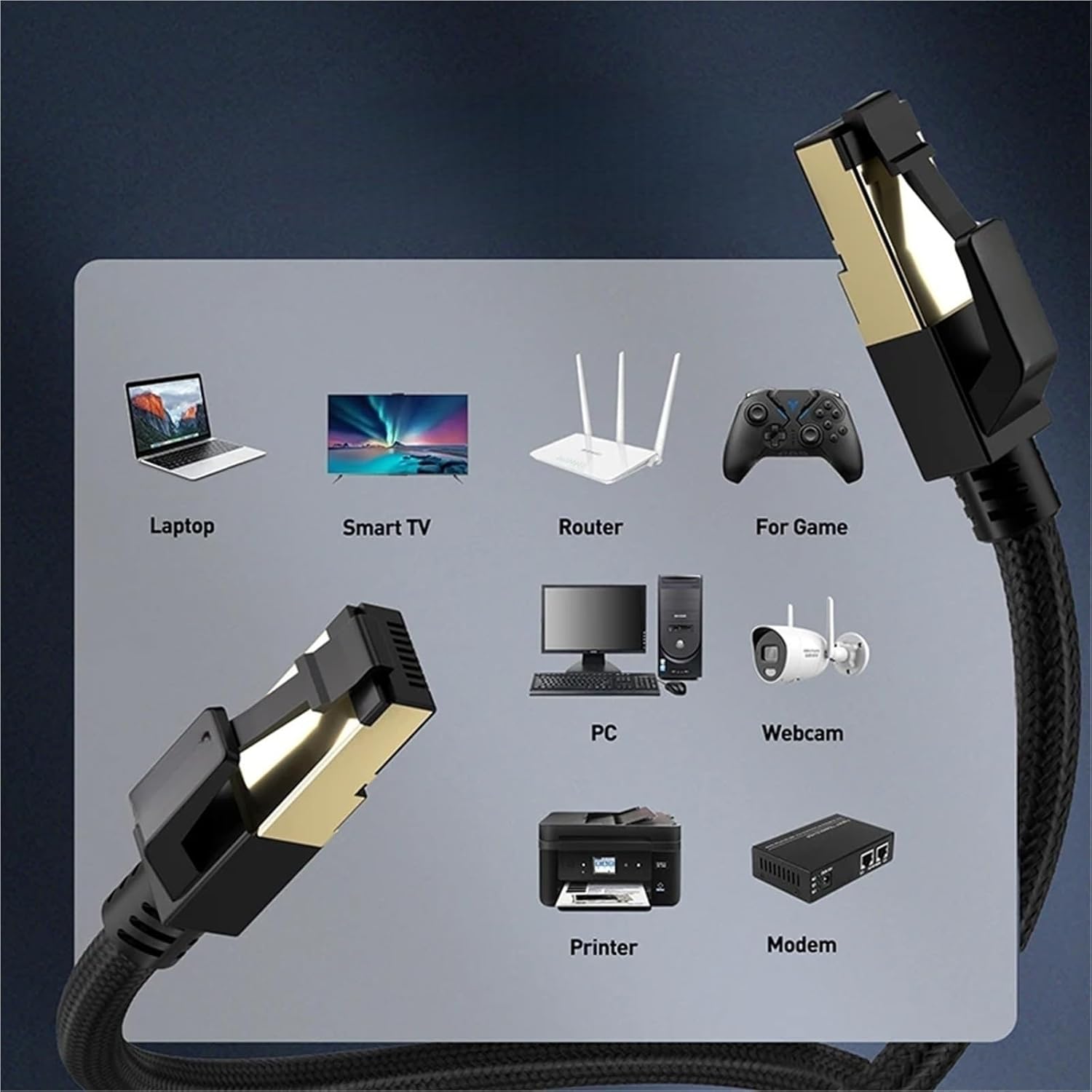 0.3-30M 40Gbps 2000MHz RJ45 Cat8 Network Nylon Braided Internet Cable, Suitable for Notebook PS 5/4 Router, etc(15M)