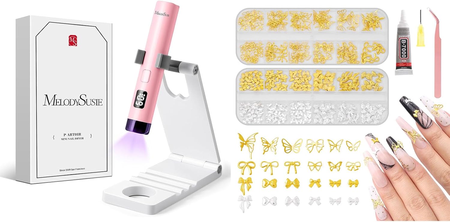 MelodySusie Handheld UV Light for Gel Nails with Stand with 3D Nail Charms and Gems
