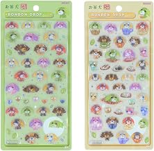Sun-Star Stationery S8816026 S8816034 Tea Dog Bonbonbonbon Drop Stickers for Everyone, Toppers, Set of 2, PVC, 3.7 x 6.7 x 0.2 inches (95 x 170 x 5 mm)