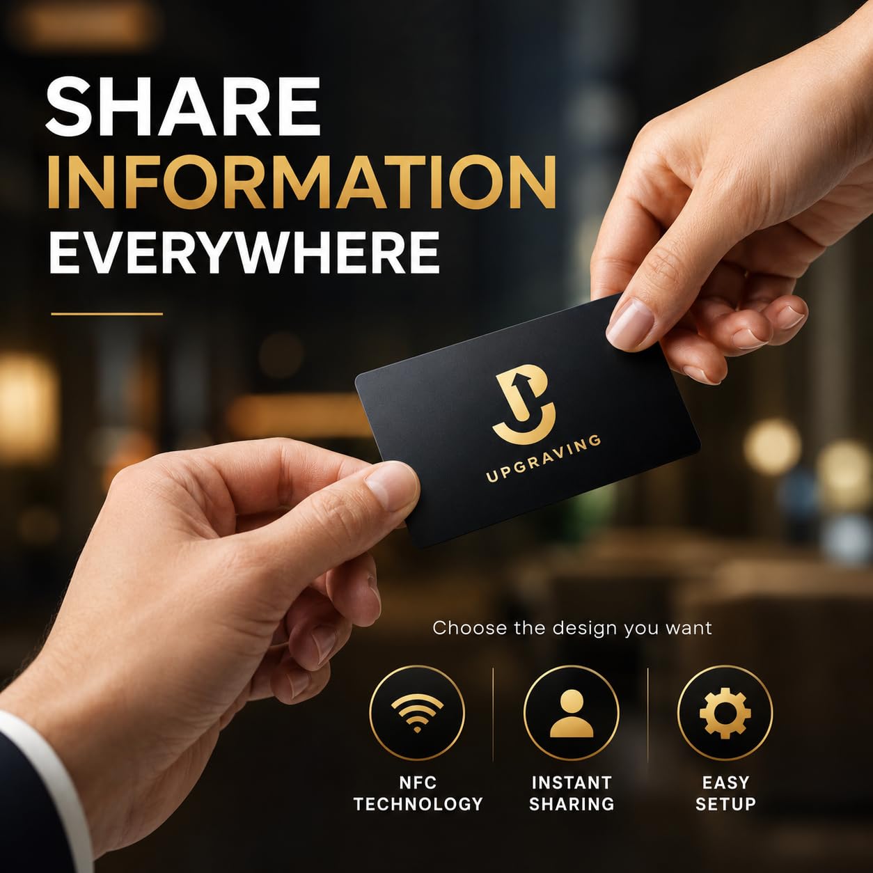 Tarjeta de visita digital con código QR y toque para compartir tecnología NFC, compatible con iPhone y Android, no requiere aplicación o suscripción (negro)