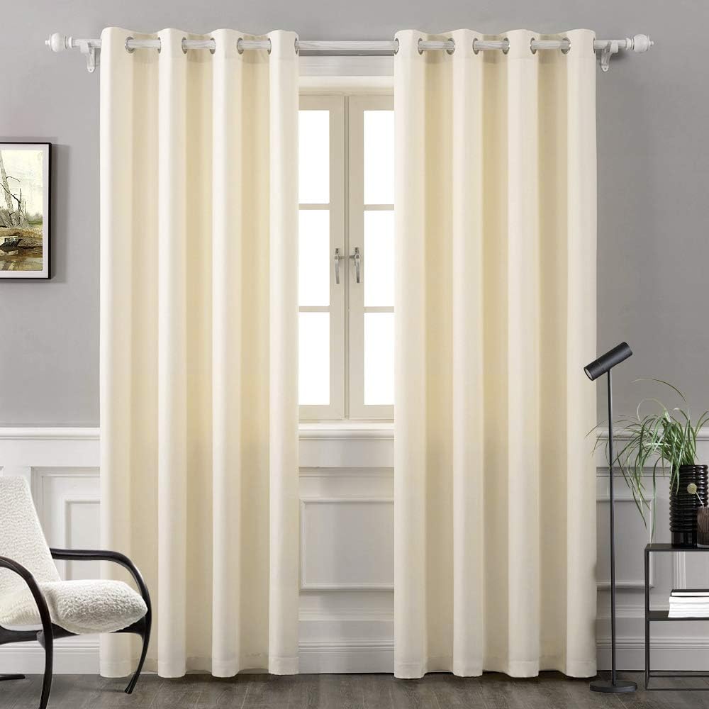 MIULEE Thermal Insulated Linen Curtain 90 Inch Long for Living Room Darkening Farmhouse Grommet Textured Window Blackout Drape Light Block Out for Bedroom, 1 Panel W 52 x L 90 Pale Beige