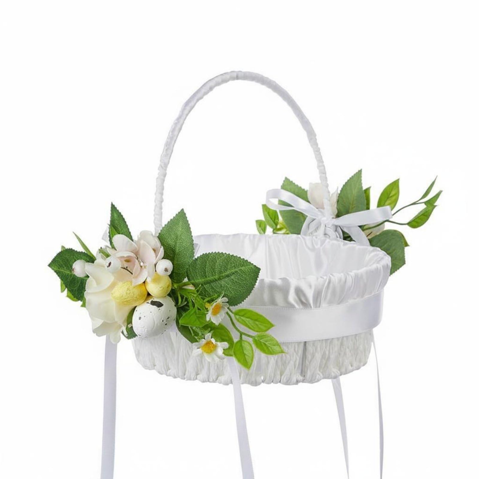 Flower Girl Basket Pastel Colors Wedding Decor Foldable Handle For Bridesmaid, White | Ring Pillows & Baskets Supplies Home-image-0