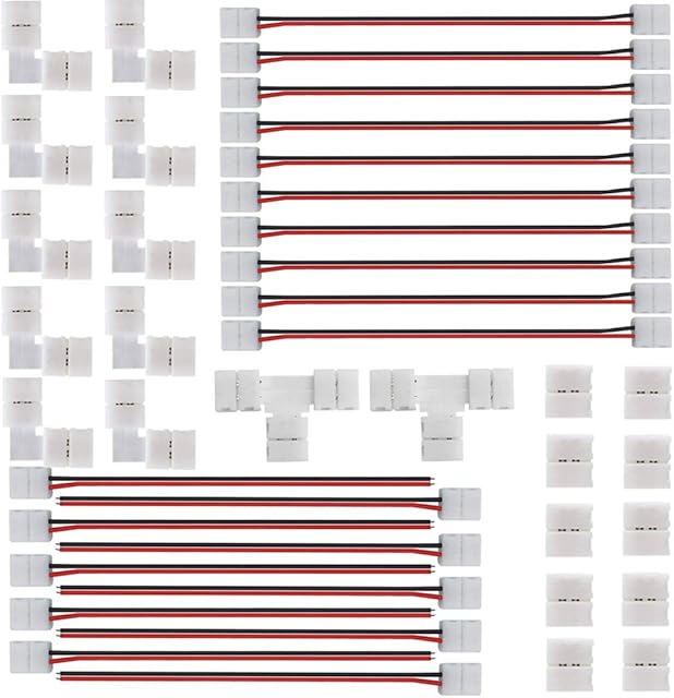 FSJEE 2Pin 8MM LED Connector Kit Includes 10X Strip to Strip Jumper,10X Strip to Adapter,10X Gapless Connectors for 3528/2835 LED Strip