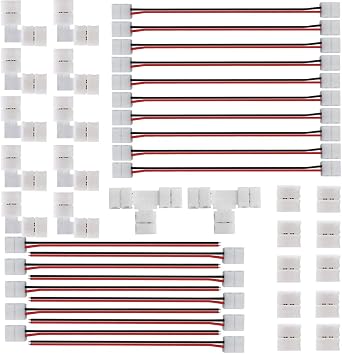2Pin 8MM LED Connector Kit Includes Strip Jumper,Strip to Adapter,Gapless Connectors for 3528/2835 LED Strip,Indoor Use Only
