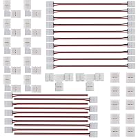 Vista 1 de Kit de Conectores para Tira LED de 2 Pines de 8mm FSJEE Incluye Conector de Esquina en Ángulo Recto de 2 Pines, Forma de T y Conector Sin Espacios