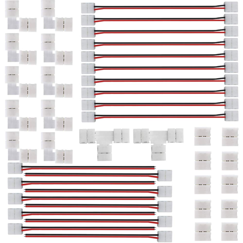 FSJEE 2Pin 8mm LED Strip Connector Kit - L Shape & T Shape Connectors, Gapless