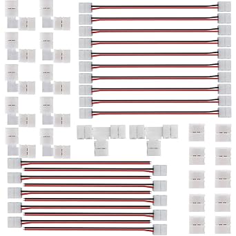 2Pin 8mm LED Strip Connector Kit Include2 Pin Right Angle Corner, T Shape and Gapless Connector, Strip Jumper Wires for Flexible SMD2835 not COB Tape Lights