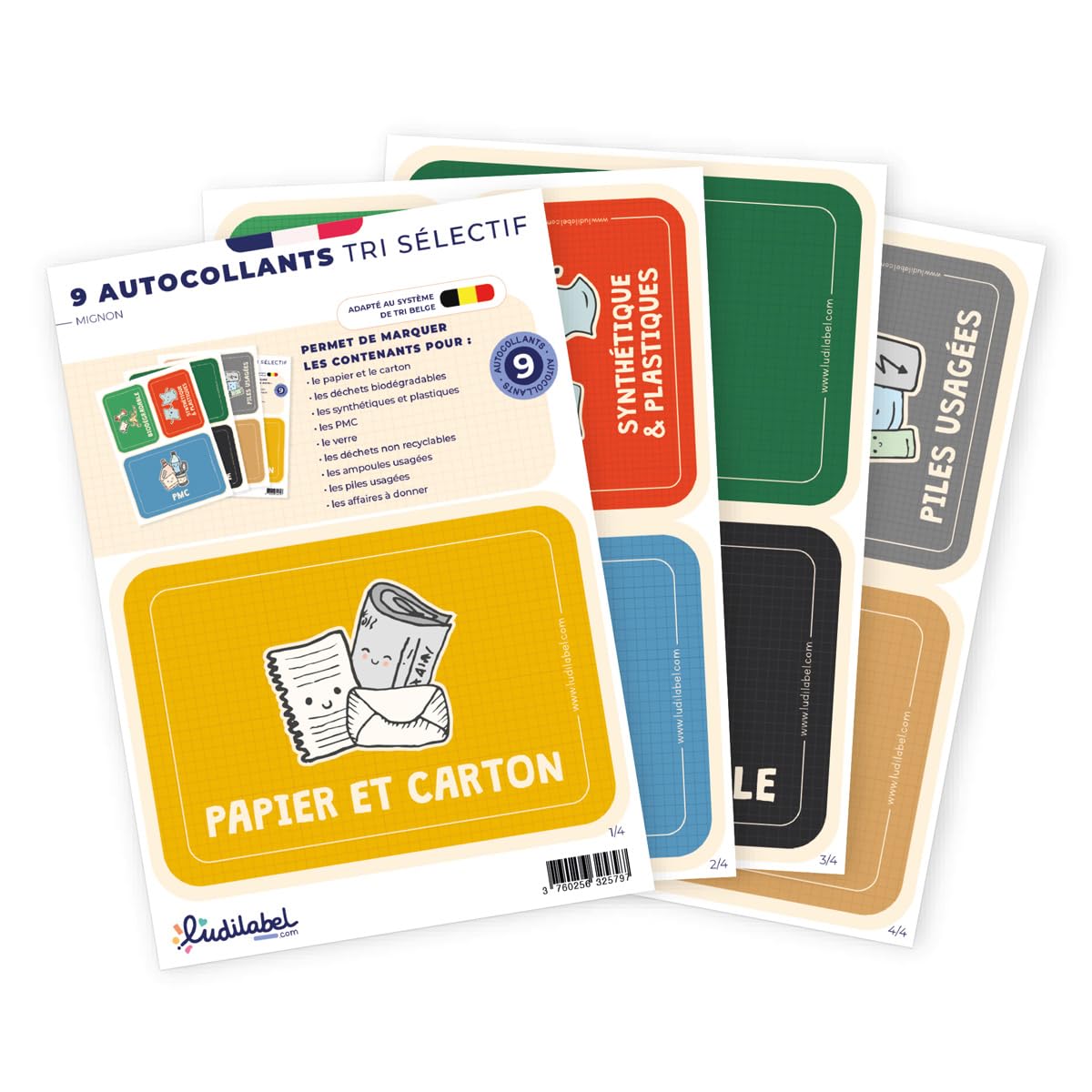 Étiquettes de Tri sélectif pour Poubelles - Belgique