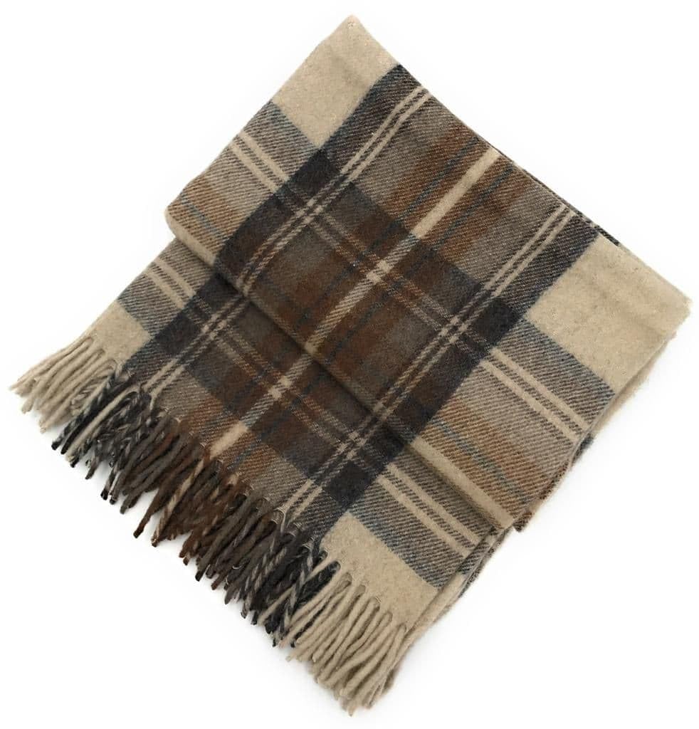 Soft Wool Tartan Travel Blanket for car and caravan - 70x60 inches large blanket - Scottish plaid, checkered, Indoor, lightweight Outdoor warm, Bed and Sofa, Picnic Rug - Stewart Natural Dress Tartan