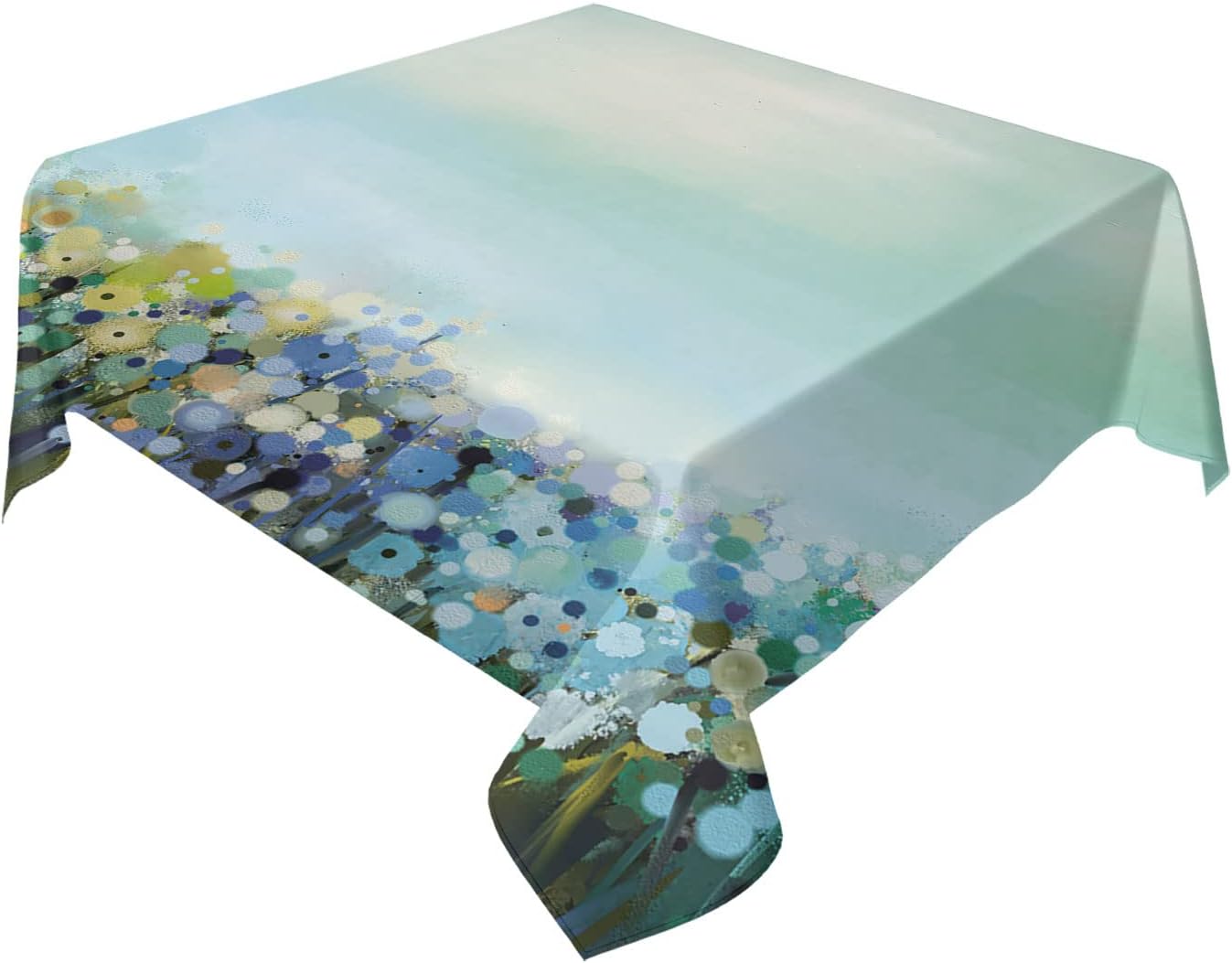 Spring Square Tablecloth 70x70 Inch, Waterproof Polyester Table Cover for Party Wedding Banquet, Watercolor Floral Wrinkle-Resistant Tablecloths, Pink Green