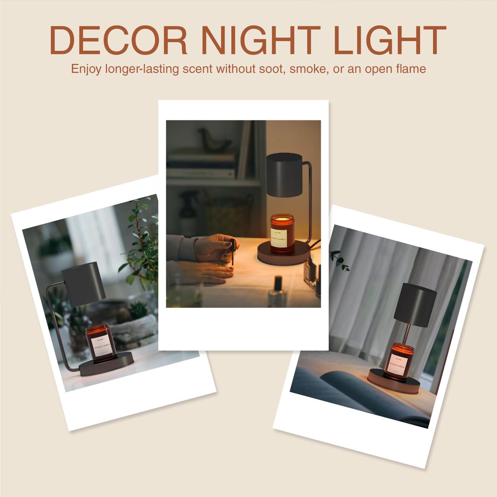 Lampe Chauffante À Bougies, Lampe Chauffante À Bougies avec Minuterie Et Gradateur pour Spa Aromathérapie Home Office Chambre Nightlight,Noir