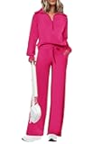 Women's 2 Piece Outfits Casual Lapel Half Zip Sweatshirts and Wide Leg Pants Tracksuit Sets