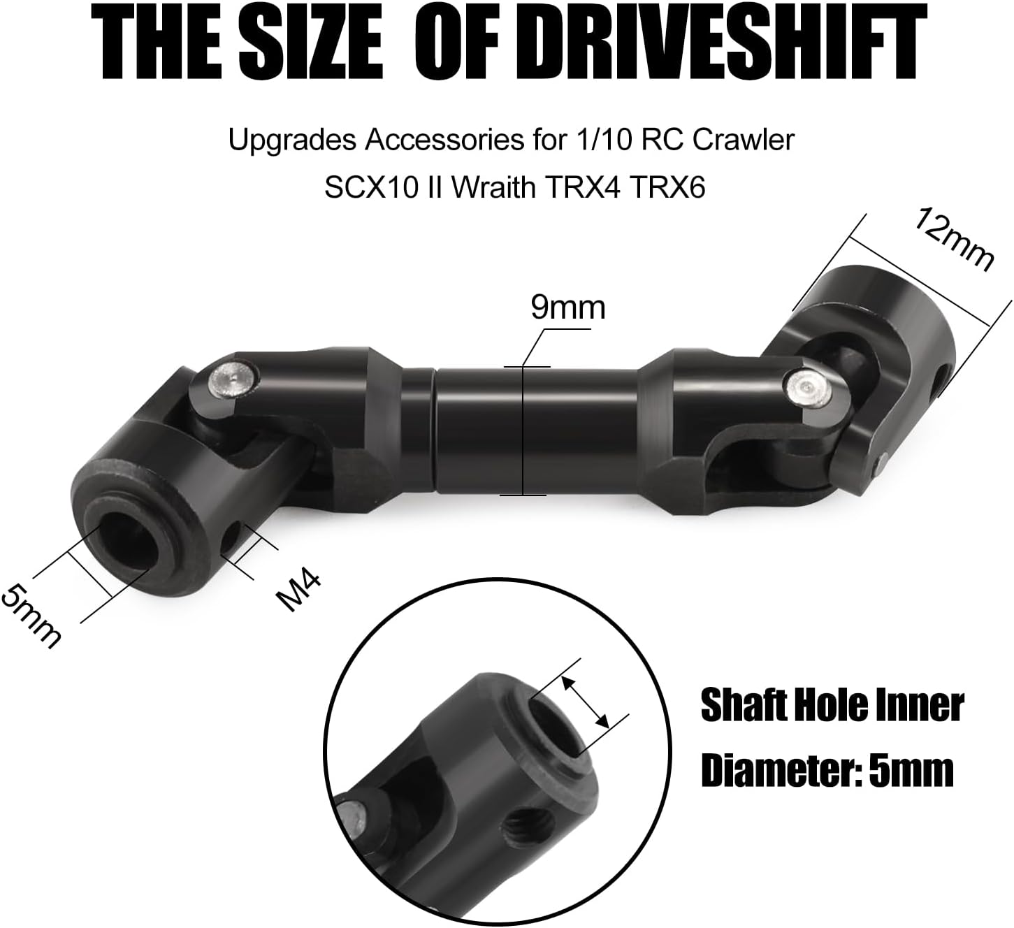 2pcs Universal Drive Shaft Aluminium Upgrades Parts for 1/10 RC Crawler SCX10 II Wraith TRX4 TRX6 Black Axial Constant Velocity Drive Upgrades Accessories (B 94-119mm)