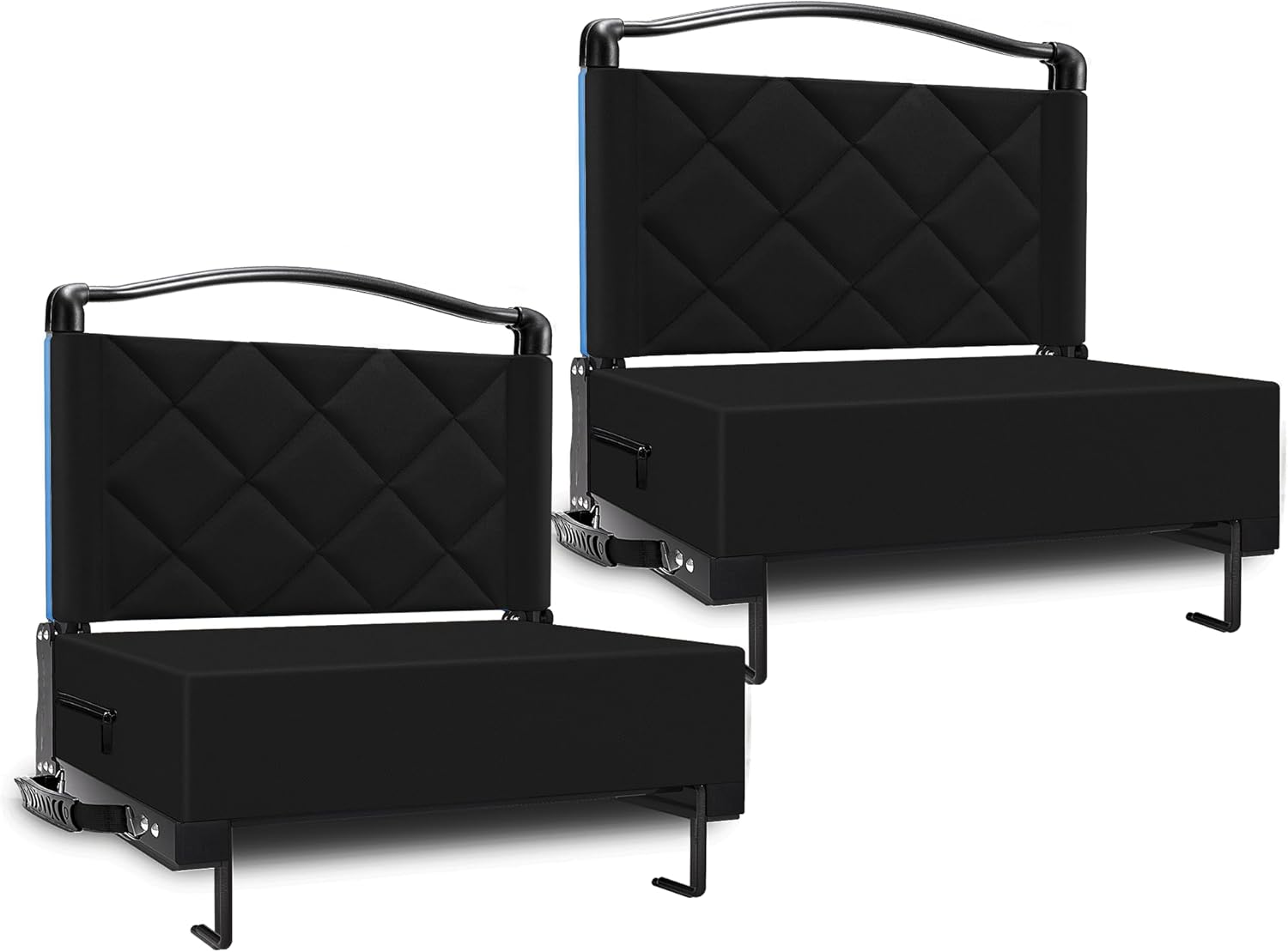 Stadium Seats with Back Support Cushion, Folding Stadium Seats for Bleachers Hold up 400lbs, Wide Bleacher Seat with Shoulder Strap & Handle Comfort for Sports Events (Black, 2pcs)