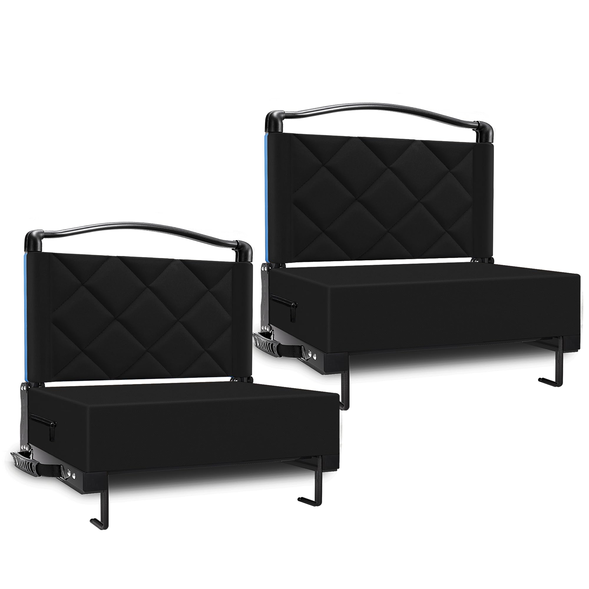 Stadium Seats with Back Support Cushion, Folding Stadium Seats for Bleachers Hold up 400lbs, Wide Bleacher Seat with Shoulder Strap & Handle Comfort for Sports Events (Black, 2pcs)