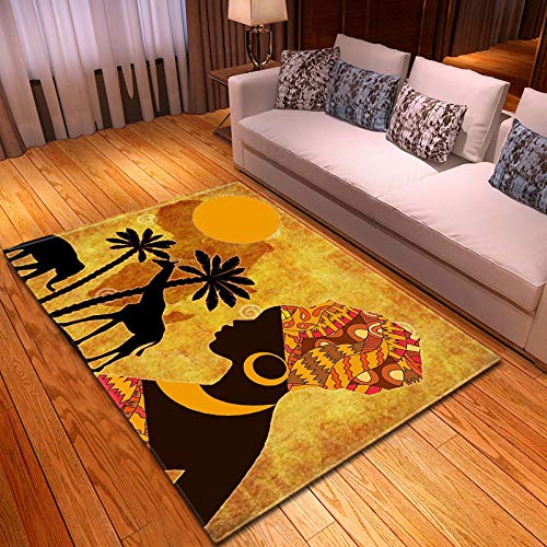 CURTAINSCSR Tapis Femme Africaine 160x230 cm Doux Salon Tapis Anti Slip Moelleux Chambre Tapis Tapis Shaggy Tapis De Sol Grand Cover