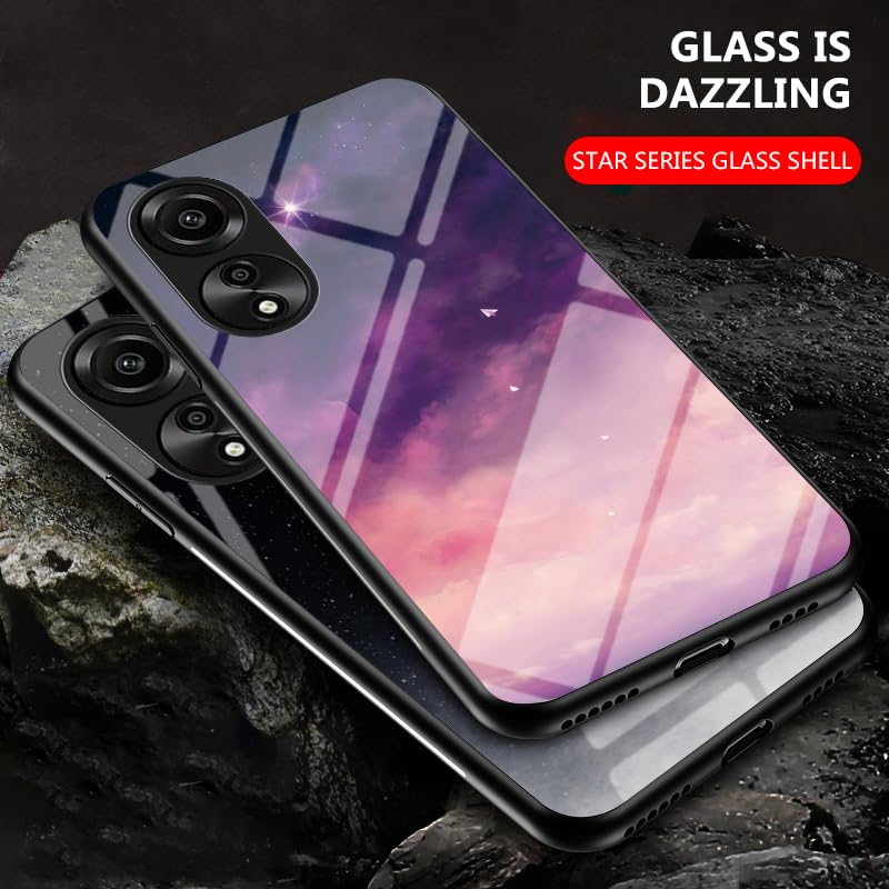 BRAND SET Custodia Per Huawei P Smart 2021 / Y7A - Cover Posteriore In Vetro Temperato Con Bordo Morbido TPU - Modello Cielo Stellato Viola, Antiurto