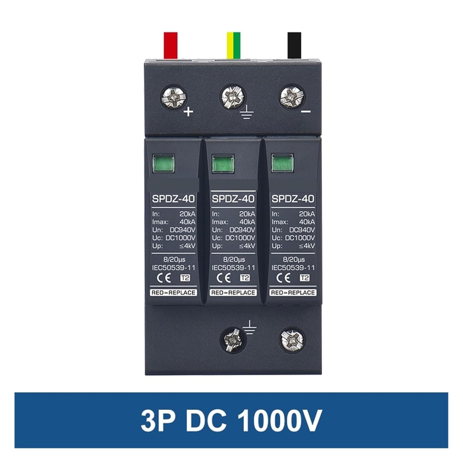 1PCS photovoltaic DC Lightning Arrester 2P/3P DC12V 24V 48V 500V 690V 800V 1000V 20KA~40KA Protection Device Lightning Protection (Color : DC48V, Size : 3P 20-40KA)