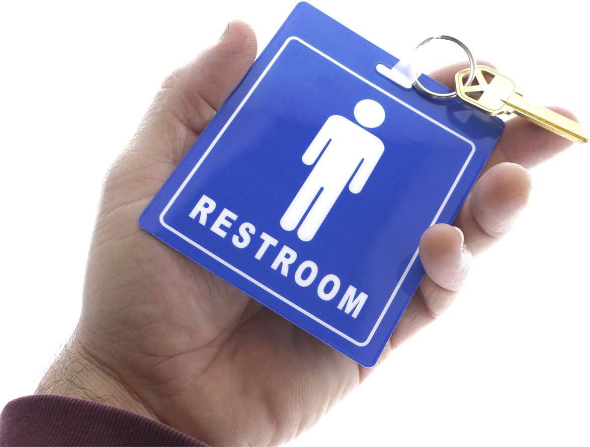 2 Pack - Restroom Pass Keychains (1 Men / 1 Women) FLEXIBLE / HEAVY DUTY Bathroom Tag with Key Chain Ring - Large Passes for Men's & Women's Bathrooms w Key Holder - Office, School by Specialist ID