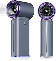 GOSALISU Portable Handheld Fan with Misting Humidifier, 5000mAh Rechargeable, 199 Speeds, Digital Display - Travel Outdoor Grey