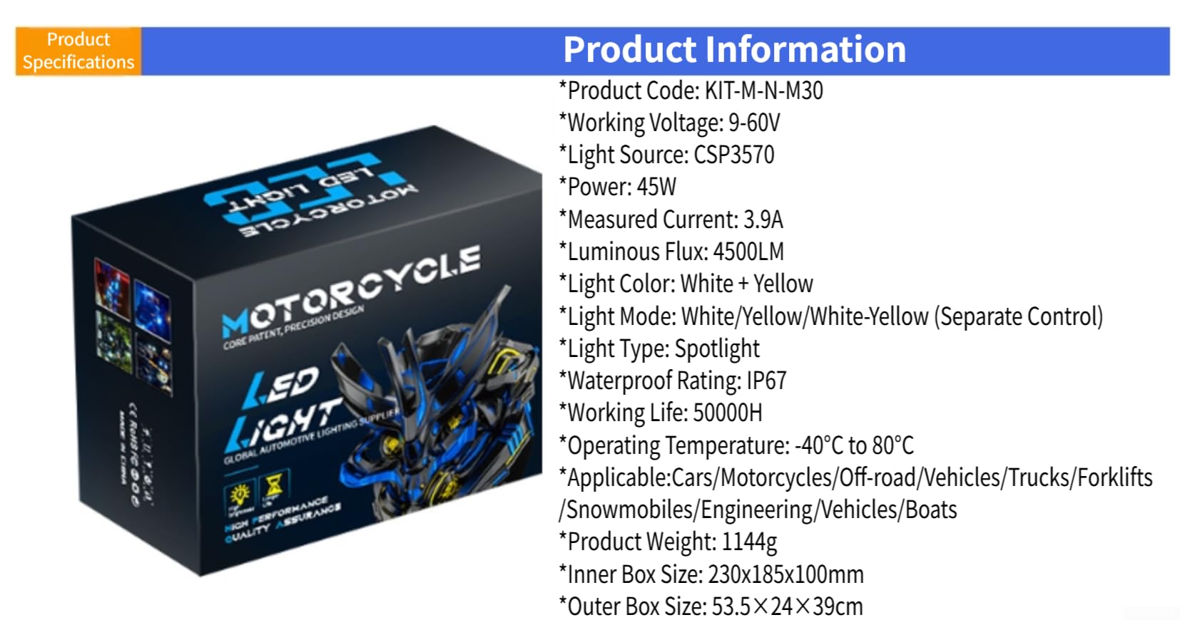 LED per moto 3-Luci Doppio per raggio Giallo LED per moto 3-Luci