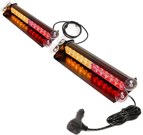 BooYu 2 barras de luz LED estroboscópica de emergencia 2 en 1 para tablero delantero y trasero interior del parabrisas, cubierta intermitente