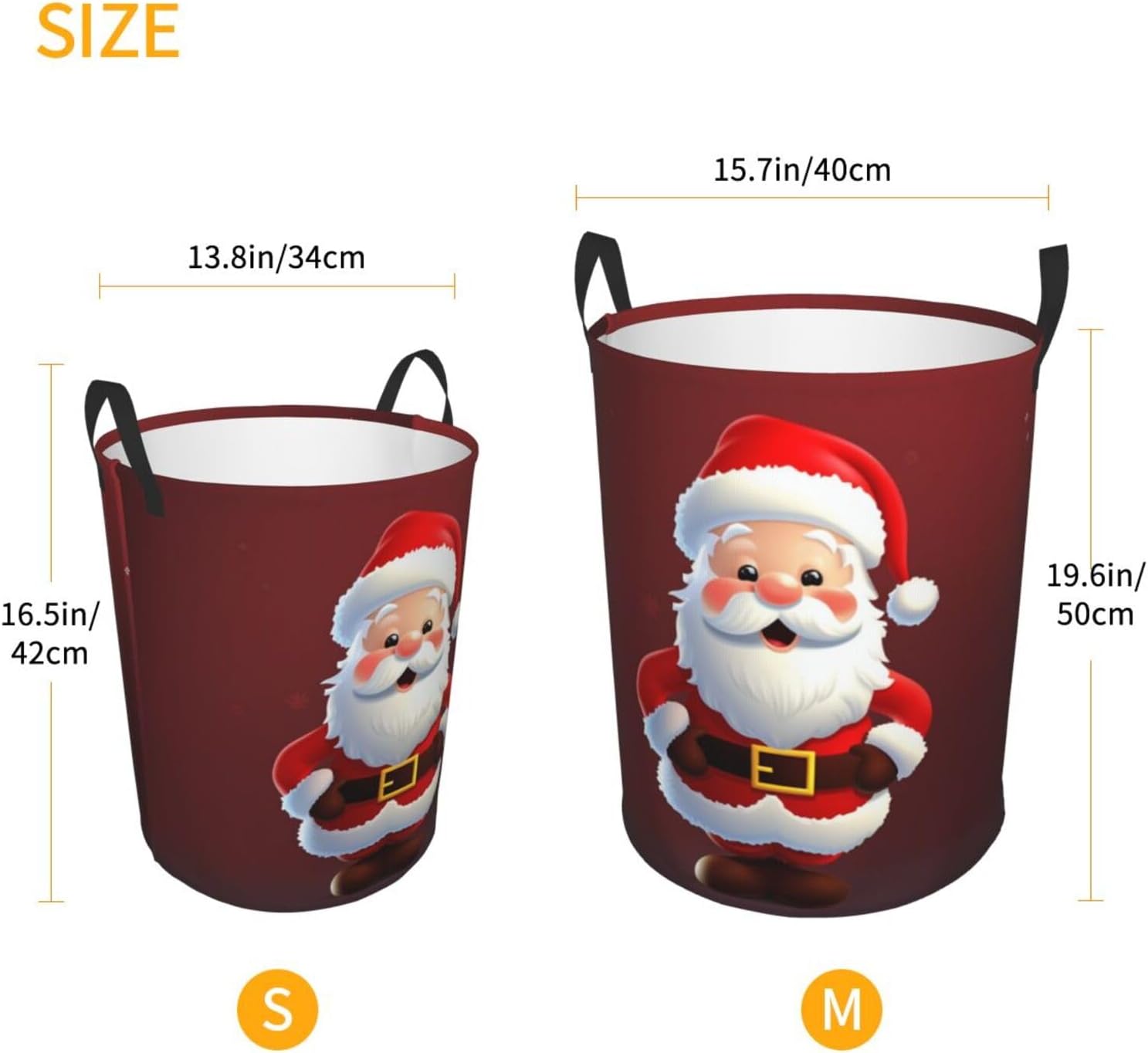 Cute Santa Claus print Laundry Basket Circular Hamper Waterproof Bathroom Hamper Storage Bin Organizer Basket Laundry Hamper with Handles for Clothes Toys Small