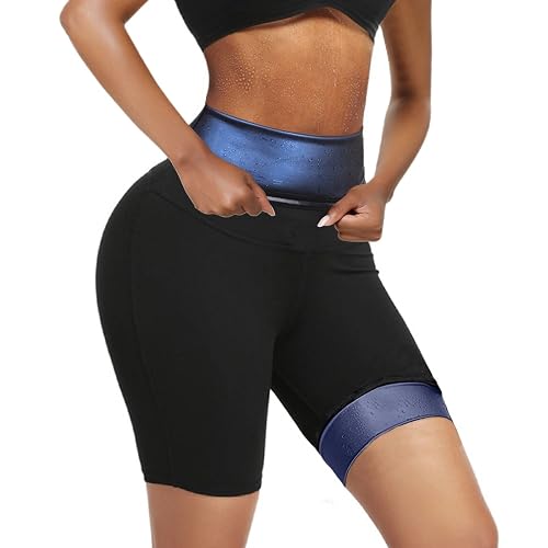 huiming Sauna Sweat Shorts for Women Slimming Compression Workout Thermo Waist Trainer Slimming Leggings Pants Body Shaper - Black - Small-Medium