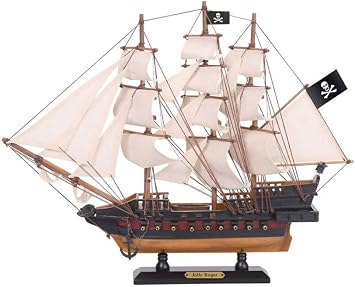Handcrafted Nautical Decor Wooden Captain Hooks Jolly Roger from Peter Pan White Sails Limited Model Pira