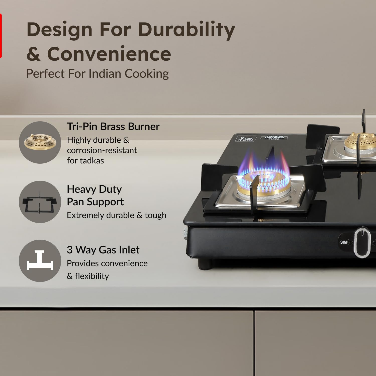 Prestige Quadra 4 Burner Glass Stove - Black -4