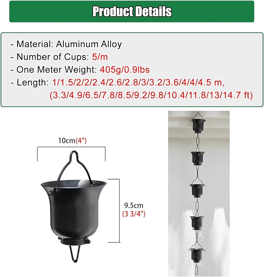 Japanese Rain Chains Vintage, Garden Rain Downspout Chain Black