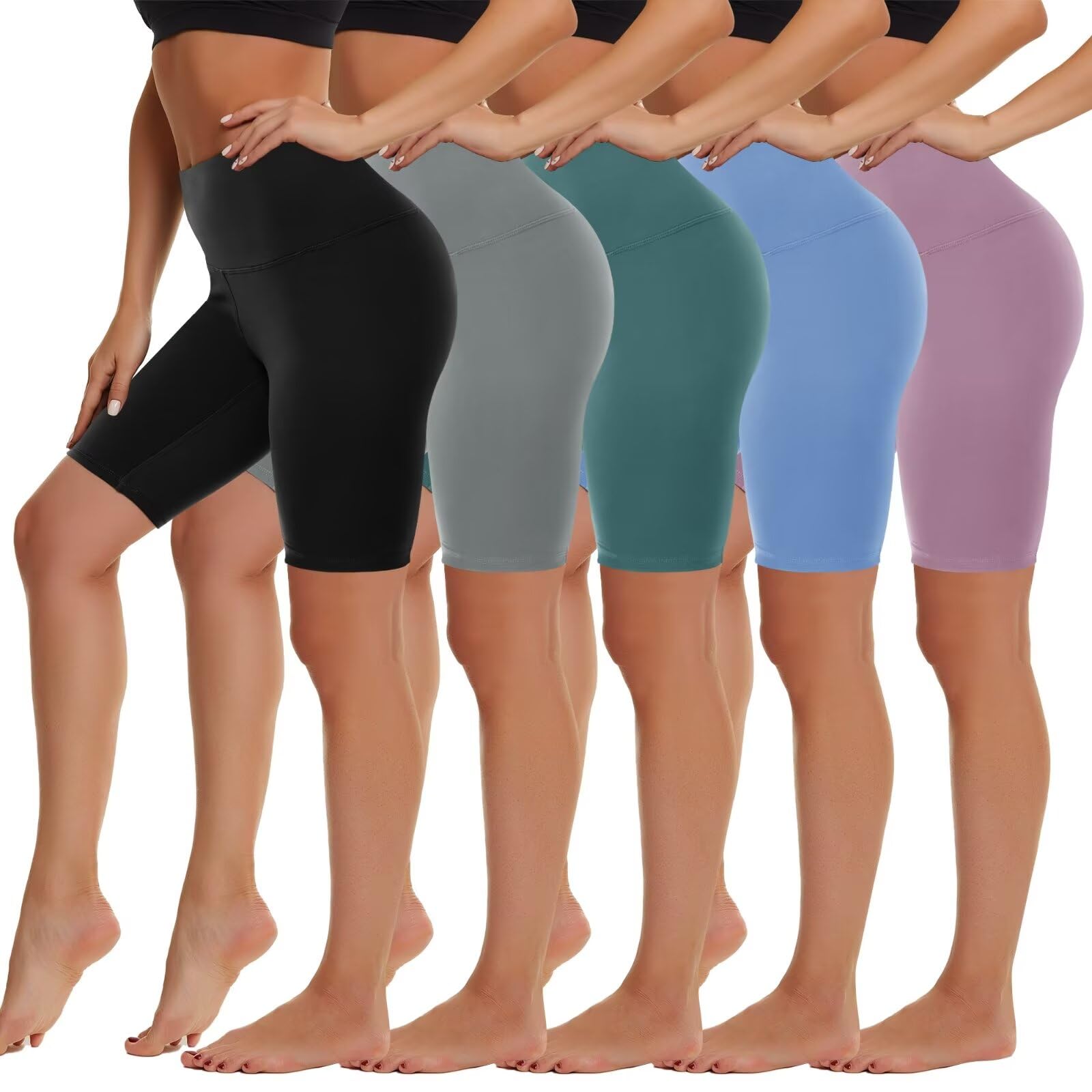 HIGHDAYS 5 Pack Biker Shorts Women - 5"/8" High Waist Spandex Workout Yoga Running Athletic
