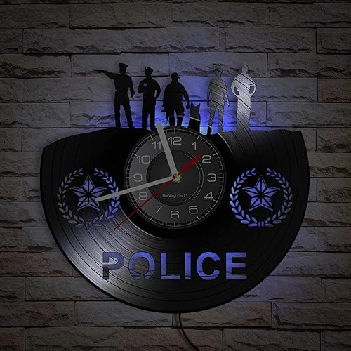 Miniatura 4 de Timethink Reloj de pared LED de policía de 12 pulgadas con 7 modos luminosos, cuarzo silencioso sin tictac, reloj de pared moderno para estación de