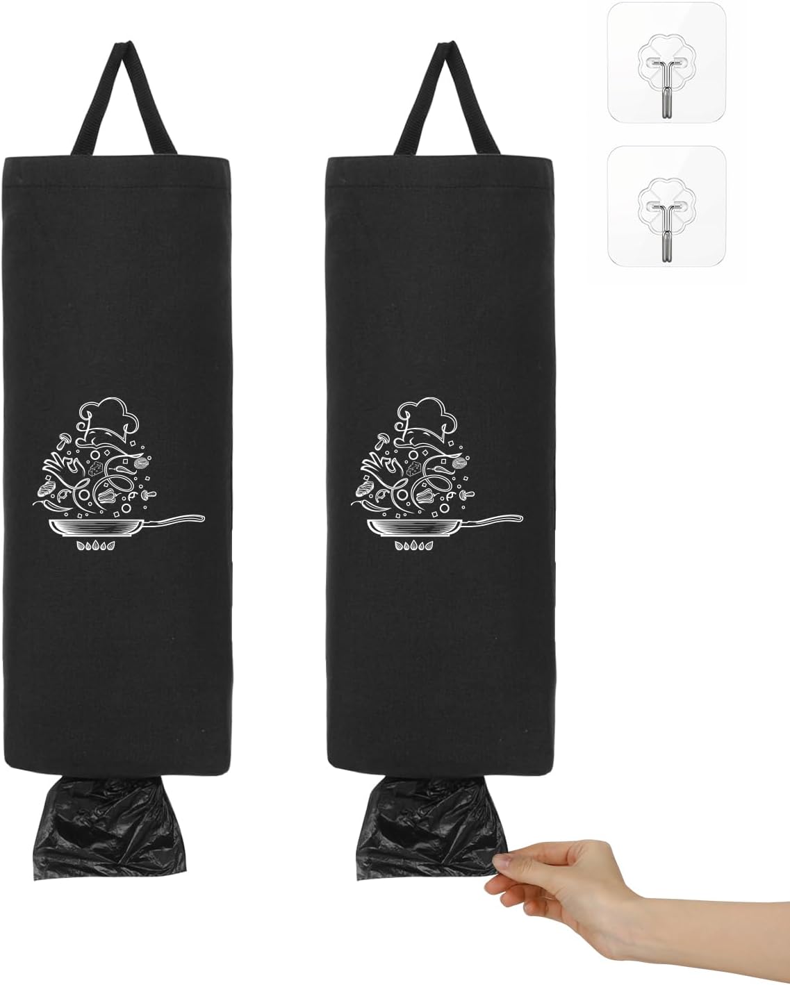 2 Pack Plastic Bag Holder, Reusable Hanging Fabric Grocery Bag Storage Organizer & Trash Bag Dispenser for Home Kitchen Organization