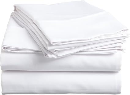 Hotel Luxury Bed Sheets White Solid 6 PCs Twin Extra Long Bed Sheet Set 100%- Cotton, Sateen Solid, 20 Inches Deep Pocket