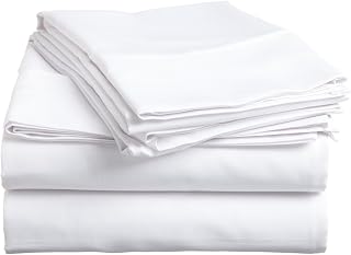 100% Giza Cotton Sheets Set Twin XL 18"-20" Extra Deep Pocket 1200-TC Soft Breathable Cooling 4Pcs Bed Sheets with 1 Flat Sheet, 1 Fitted Sheet, 2 Pillowcases (Solid, White)