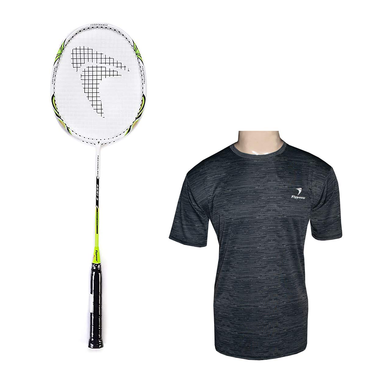 FLYPOWER BADMINTON RACKET AGNI 3 WITH T-SHIRT R-NECK BLACK SIZE L-picture-35