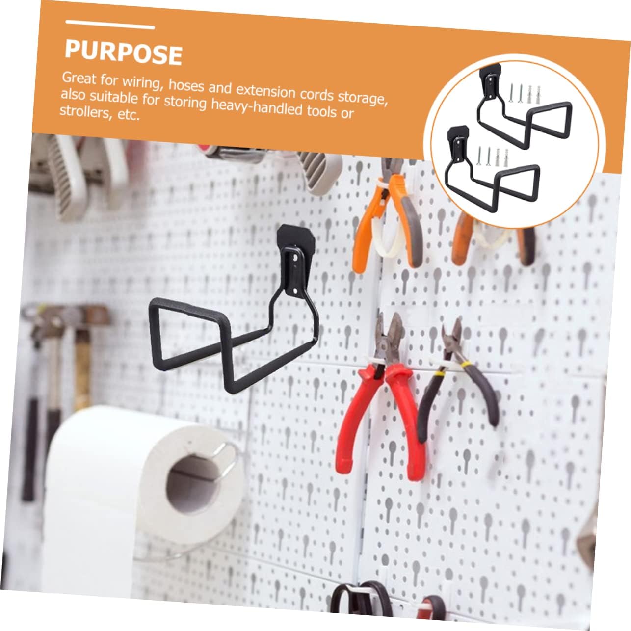 2pcs Heavy-Duty Tool Hooks for Garage Storage Wall-Mounted Extension Cord Holders for Organizing Garage Shed and Workshop Spaces
