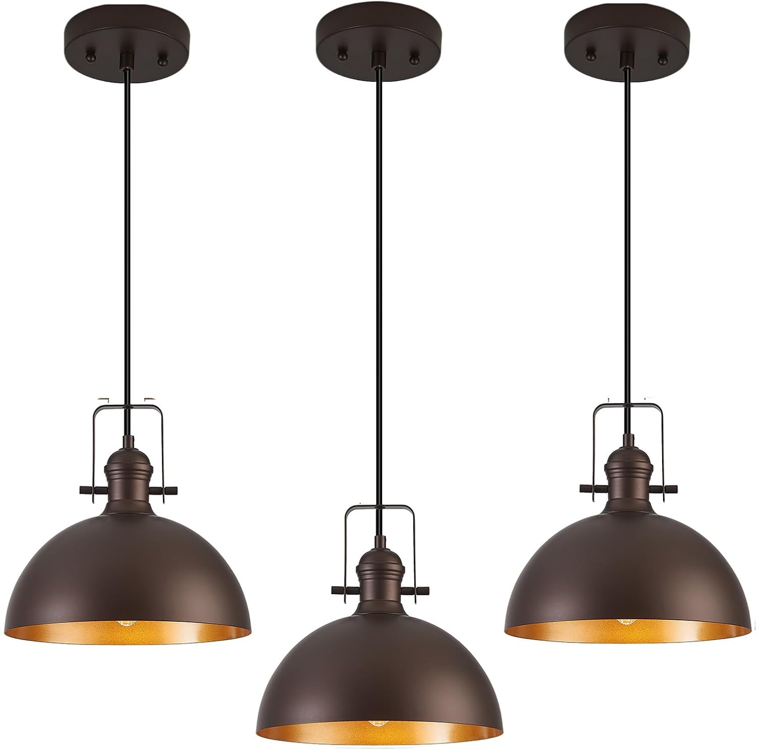 12 Inch Pendant Lights for Kitchen Island Matte ORB Farmhouse Pendant Light fixtures Adjustable Height Dome Hanging Light for Dinning Room Bedroom Hallway,3 Packs Oil-Rubbed Bronze M 3 Packs