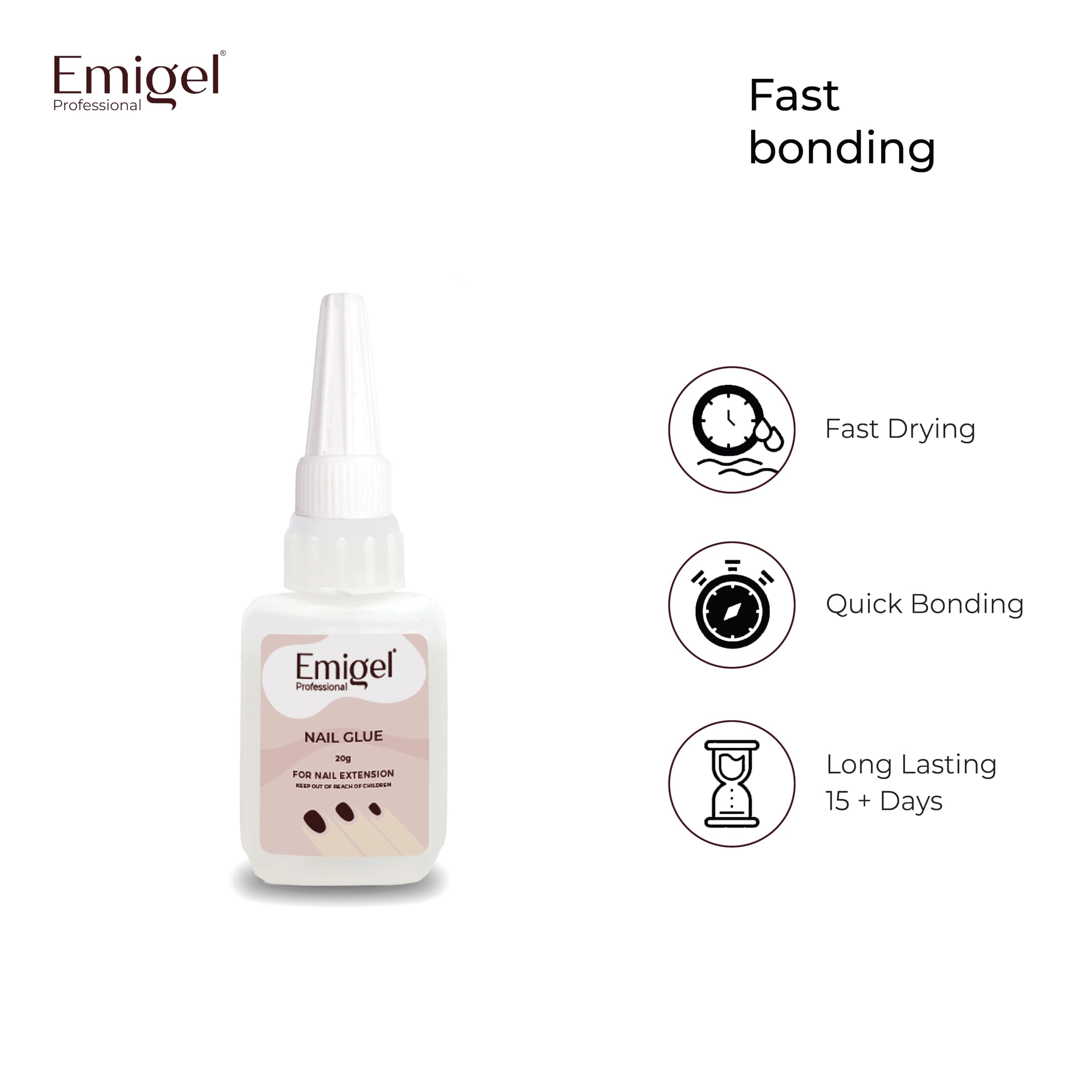 Emigel Professional Nail Glue for Artificial Nail Extensions with Brush On Applicator | Professional Grade | Quick-Drying Glue for Long Lasting and Secure Nail (20g) 3