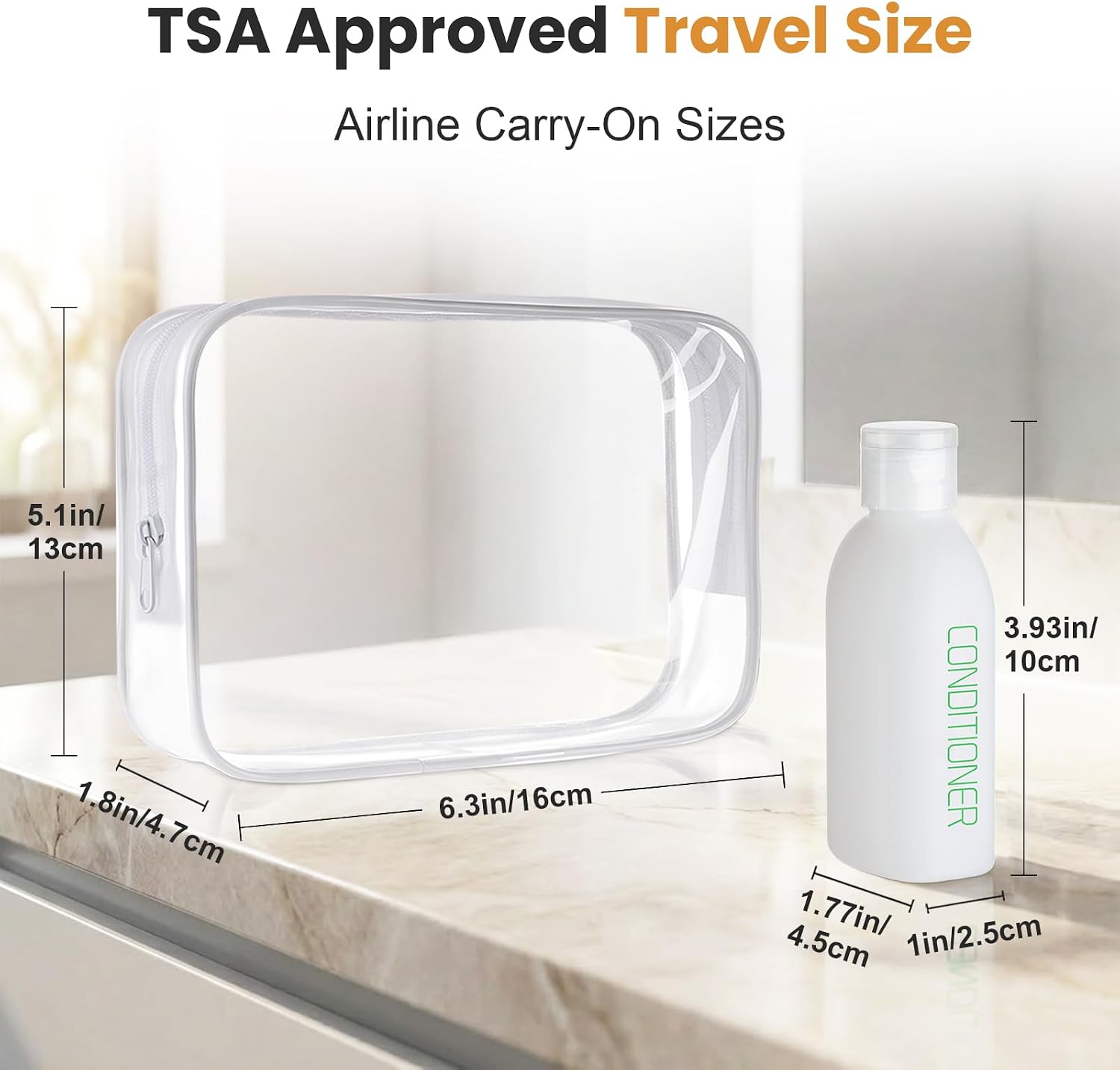 Cosywell Travel Bottles for Toiletries 5 Pack 3.4oz Pre-Printed Shampoo, Conditioner & Body Soap - Soft Touch HDPE Travel Size Containers TSA Approved Leak Proof Squeezable Toiletry Bottle(White)