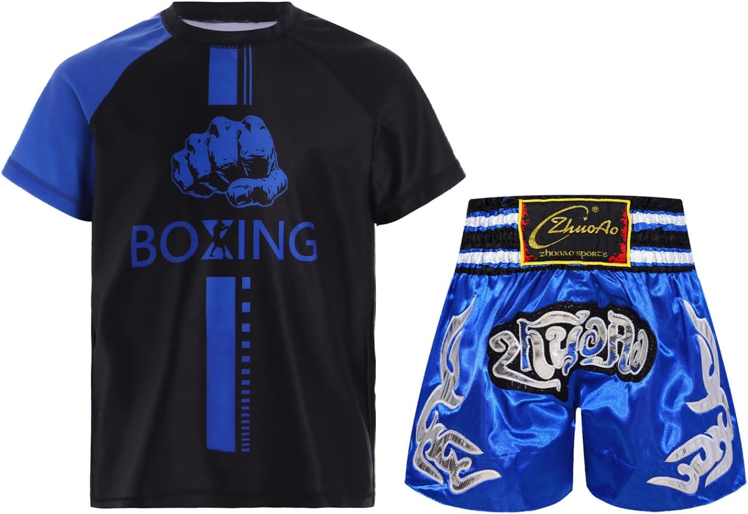 Kids Boys Muay Thai Uniform Set Grappling Kickboxing Outfits Sports Shirts with Boxer Shorts Set